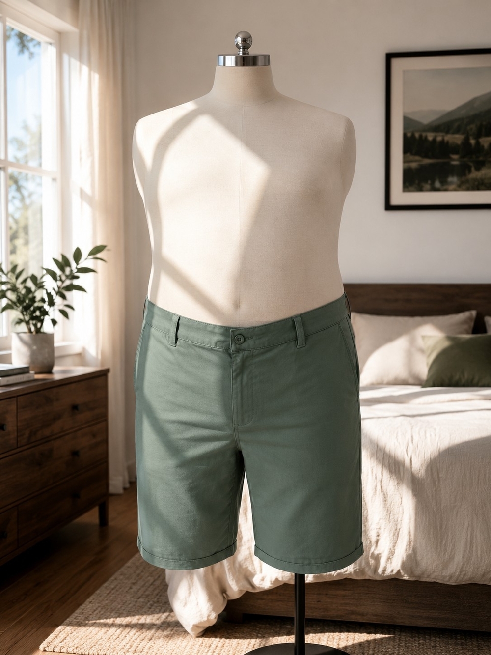 Men’s Sage Green Chino Shorts Size 50 Big & Tall NWT Casual Flat Front